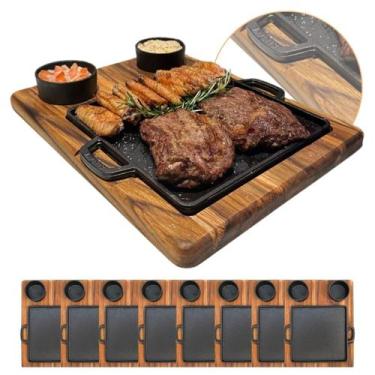 Imagem de Kit 8 Tábuas Para Churrasco e Porção Com Chapas de Ferro Fundido E Cum