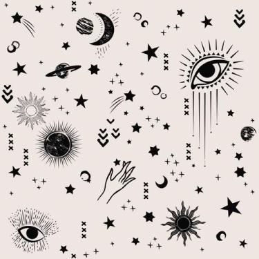 Imagem de Papel de Parede Decorativo Temático Universo Planetas e Itens Preto co