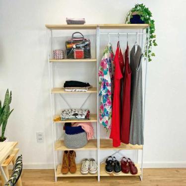 Imagem de Armário Arara Industrial Closet Completo Modular Slim de Ferro e Madei