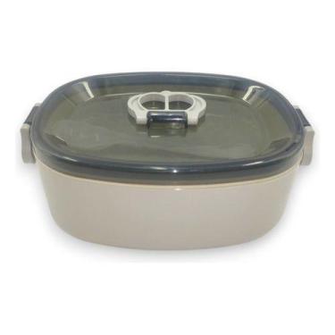 Imagem de Pote Marmita Plástica Com Tampa Divisória Vasilha 600ml - Kadê, Cinza