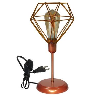 Imagem de Luminária Mesa Abajur Clássico Aramado Diamante Cobre P/LED - CM GLASS