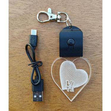 Imagem de Chaveiro Coração Personalizado Acrílico com Led RGB 7 Cores - LUALKI S
