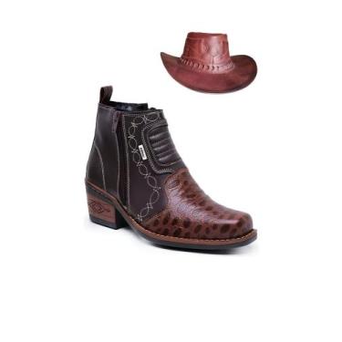 Imagem de Kit Bota Texana Masculina Country + Chapéu Rodeio Vaquejada Couro - RM