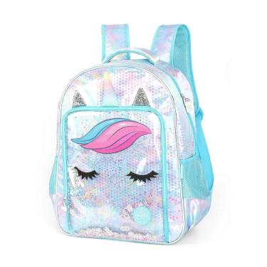 Imagem de Mochila de Costas Luxcel Up4You Unicórnio Lantejola Azul
