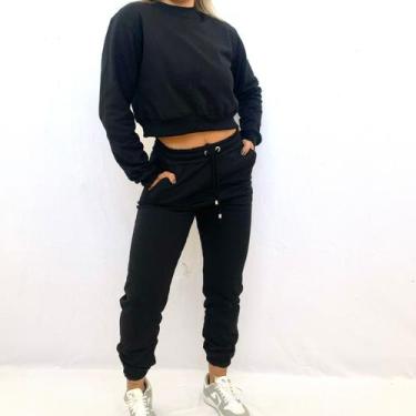 Imagem de Conjunto Moletom Cropped e Calça Estiloso e Confortável - NATIVA, Pret