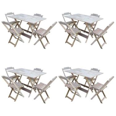 Imagem de Kit 4 Jogos de Mesa com 4 Cadeiras de Madeira Dobravel 120x70 Ideal pa