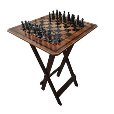 Imagem de Mesa De Jogos Dobrável De Madeira Xadrez E Damas Adesivada - Dr Decora