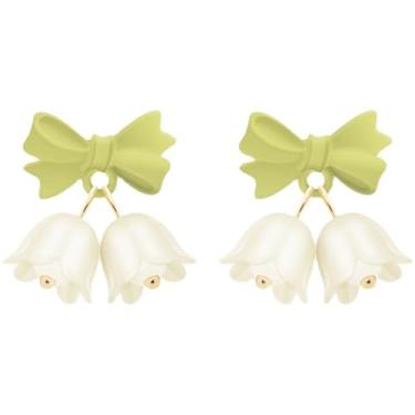 Imagem de Colar de flor de lírio do vale, brincos banhados a ouro, pingente de fada, lírio branco, flores de pérola de água doce, esmaltado, folhas verdes, borla, conjunto de joias para mulheres, casamento,