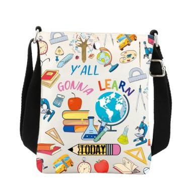 Imagem de Bolsa tiracolo para professores Y'all Gonna Learn Today Teacher Gifts Teacher Life Gift Teacher Appreciation Gifts Teacher Shoulder Bag, Branco