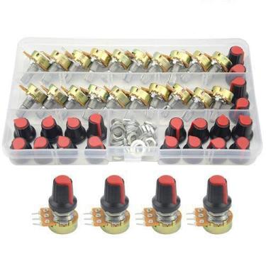 Imagem de WMYCONGCONG 20 PCS B10K Potenciômetro cônico rotativo linear de eixo serrilhado de 10K Ohm com kit de tampa (B10K)