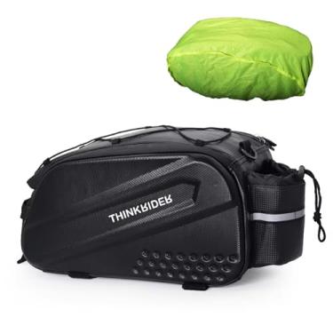 Imagem de ThinkRider Bolsas de bicicleta para rack traseiro de bicicleta 14L capa rígida à prova d'água Ebike Trunk Pannier Saddle Seat Bag Carrier com refletor, capa de chuva e alça de ombro para viagens ao ar