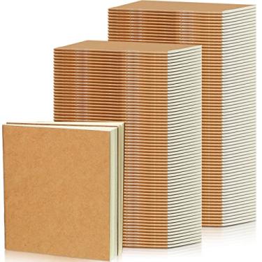 Imagem de Cadernos em branco em massa Kraft sem forro Mini caderno de desenho em branco diário com bolso encadernado grampeado para crianças adultos viagens escolares material de escritório 24 folhas, 4 x 4 polegadas (pacote com 150)