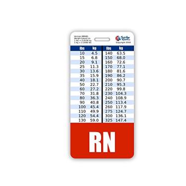 Imagem de RN Badge Buddy Vertical com tabelas de conversão de altura e peso (vermelho)