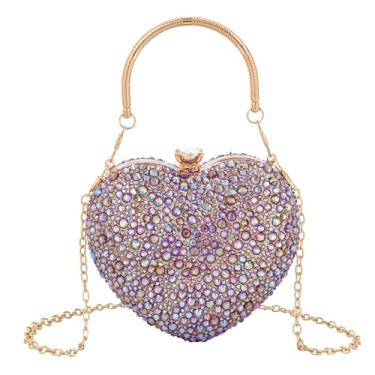 Imagem de Zeph Hosea Bolsa feminina em forma de coração, bolsa de mão para festa de casamento, noite, mini bolsa de corrente para coquetel, formatura, bolsa de ombro, Strass roxo, 5.3*2.0*4.7 inches