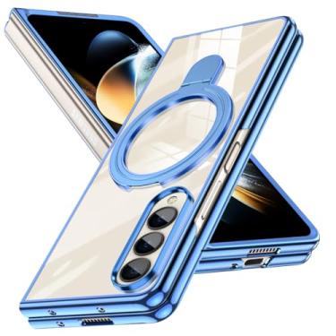 Imagem de Capa compatível com Galaxy Z Fold 4 com suporte transparente O-Ring, compatível com suporte magnético para celular para carro [carregamento sem fio] Capa Slim Fit antiarranhões à prova de choque para