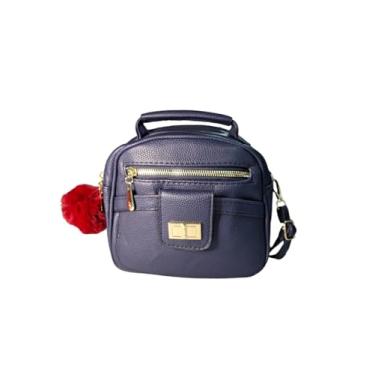 Imagem de Bolsa Casual com Alça Transversal e Charmoso Chaveiro de Pompom (Azul marinho)