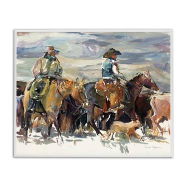 Imagem de Stupell Industries The Roundup Western Painting Framed Giclee Wall Art Design por Marilyn Borglum, moldura branca, 20 x 16
