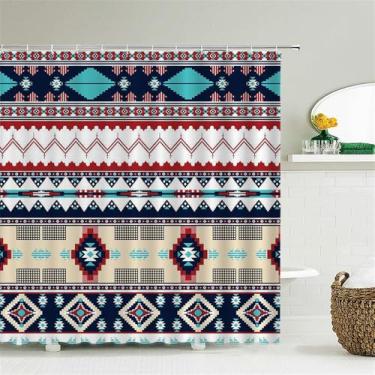 Imagem de Cortina de chuveiro listrada com estampa de design, decoração para casa, banheiro, tecido lavável, cortina de chuveiro com ganchos, 2071X, L210xA180cm