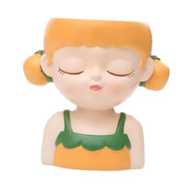 Imagem de IEUDNS Cartoon Girl Planter Vaso de mesa Vaso de plantas decorativo Pequeno vaso de flores de resina para prateleira Quarto Entrada Interior/Exterior, Amarelo