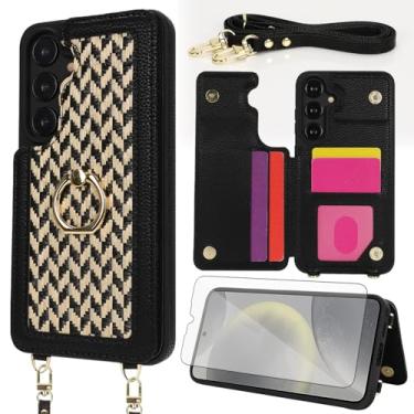 Imagem de Asuwish Capa de celular para Samsung Galaxy S24 Plus S24+ 5G carteira celular com protetor de tela de vidro temperado anel suporte suporte cartão alça de ombro transversal S24plus 24S + S 24 24+