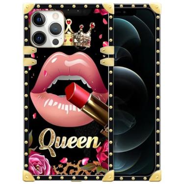 Imagem de WANKBLC Compatível com capa para iPhone 12, batom rosa rosa rainha leopardo luxuoso decoração dourada para meninas mulheres TPU macio à prova de choque protetor rígido PC traseiro para iPhone 12 Pro