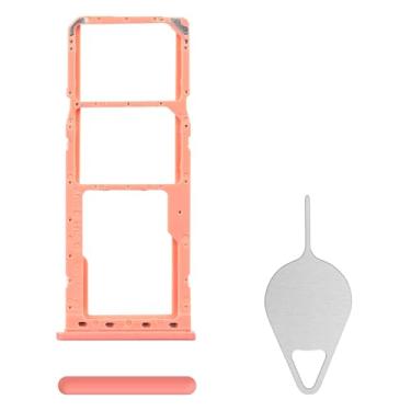 Imagem de BESJMYT Substituição da bandeja do cartão SIM para Samsung Galaxy A20 (versão SIM único) Adaptador de suporte de compartimento de bandeja de cartão laranja coral com ejetor de agulha para A20 SM-A205U