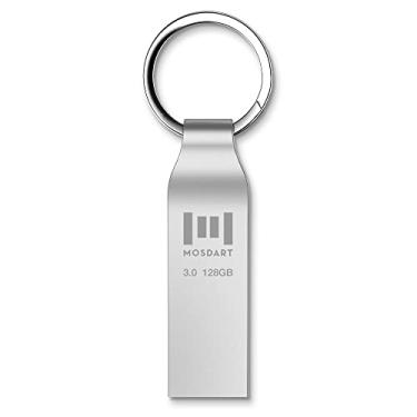 Imagem de MOSDART Chaveiro de metal USB 3.0 de 128 GB, com zíper, até 90 MB/s, pen drive USB 3.0 de velocidade rápida, 128 GB à prova d'água, cartão de memória USB, prata