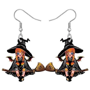 Imagem de DALANE Brincos de bruxa de vassoura de acrílico para o dia das bruxas, joias de abóbora, presentes para mulheres e meninas, Medium, Acrílico, Sem pedra preciosa