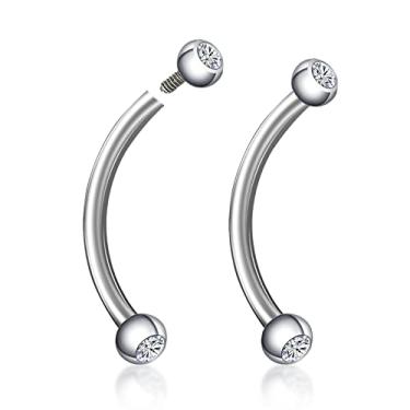 Imagem de ZYTAIJEW 2 peças, 16G, 6 mm/8 mm/10 mm/12 mm/14 mm, titânio G23, rosqueado internamente com esfera de 3 mm, bisel, zircônia, cone, pinos, zircônia, hélice, brincos, sobrancelha, lábio, umbigo, barra,