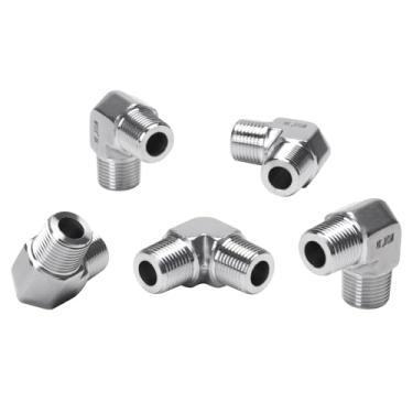 Imagem de DERPIPE Cotovelo de rua de 90 graus - NPT macho de 3/20.3 cm para NPT macho 304 aço inoxidável 304 adaptador de cotovelo forjado Barstock Street para serviço pesado (pacote com 5)