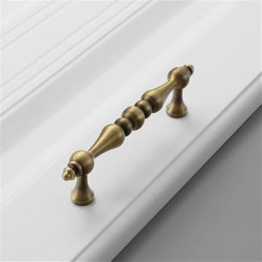 Imagem de Puxador de gaveta de latão redondo simples moderno de cobre puro dourado leve, puxador de guarda-roupa vintage prateado todo em cobre americano, cor bronze, 96 mm