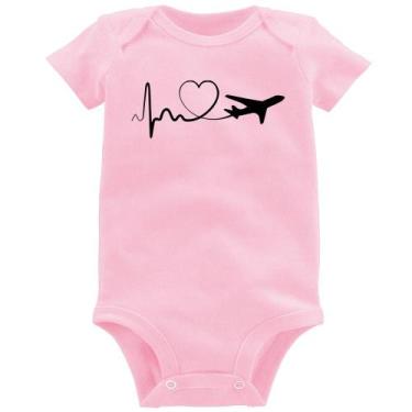 Imagem de Body Bebê Avião Batimentos Cardíacos Coração - Foca na Moda, Rosa bebê