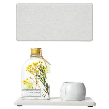 Imagem de 2 bandejas de pia de banheiro com absorção de água de 18 x 9 cm, tapete de secagem rápida de pedra de diatomita para balcão de cozinha, suporte de esponja, organizador de esponja, bege, 17,78 cm x 9