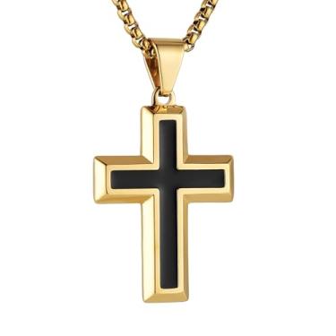 Imagem de AsAlways Colar de cruz para homens e mulheres de aço inoxidável polido pequeno pingente de cruz cristã joia presente, Aço inoxidável, Sem Pedra Preciosa