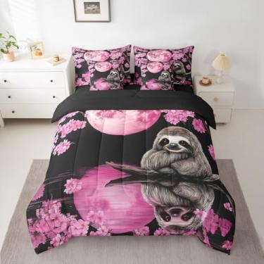 Imagem de Feelyou Conjunto de edredom fofo com preguiça japonesa, preguiça, 7 peças, tamanho Queen, decoração de quarto de crianças, meninos e meninas, bicho-preguiça animal em uma bolsa, conjunto de cama