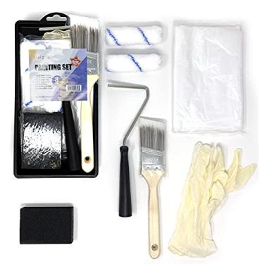 Imagem de Allgala Kit de rolo de pintura, pacote com 8, mini rolos de micofibra de 10 cm com bandeja de pincel, luvas, folha de gotejamento, mini moldura de rolo