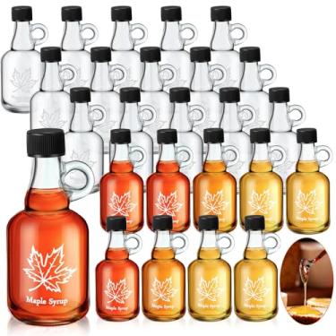 Imagem de Havawish 24 frascos de vidro para xarope de bordo de 100 ml, mini recipiente de xarope com alça de laço e tampas de plástico, pequenos frascos vazios para presente de armazenamento de óleo