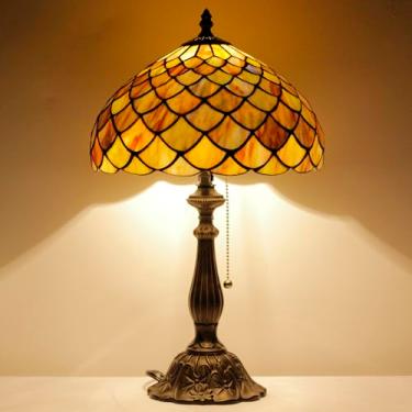 Imagem de AVIVADIRECT Tiffany Lamp Vitral Estilo Escamas De Peixe Abajur De Mesa Luminária De Leitura 12X12X19 Polegadas Com Base De Resina Decoração Quarto Sala De Estar