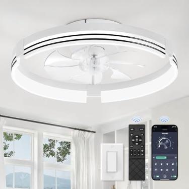 Imagem de ZMISHIBO Ventiladores De Teto De Baixo Perfil Com Luzes E Controle Remoto, Ventilador De Teto Embutido De 20 Polegadas Com Luz, Luz De Ventilador Led Fandelier Regulável De 3000K-6000K, Ventiladores