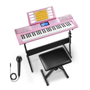 Imagem de Donner Teclado Piano 61 Teclas, Kit De Teclado Elétrico Com 249 Vozes, 249 Ritmos - Inclui Suporte Para Piano, Banco, Microfone, Presente Para Iniciantes, Rosa (Dek-610S)
