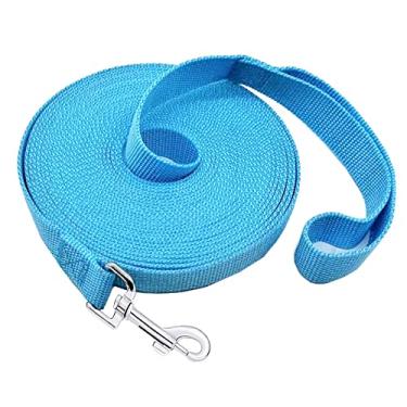 Imagem de SALO Coleira de nylon durável para adestramento para cães pequenos, médios e grandes, 2,5 cm de largura, 6 m 9 m 12 m 15 m de comprimento, guia para cães/filhotes de obediência, treinamento ou quintal (15 pés, azul celeste)
