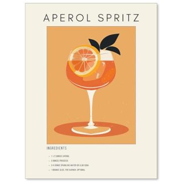 Imagem de Heltrappe Pôster Estético Aperol Spritz Laranja Funky Moderno Coquetel Álcool Arte de Parede Bar Decoração de Carrinhos Impressões em Tela para Bar Sala de Jantar 30,5 x 40,6 cm Sem Moldura