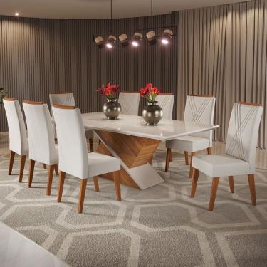Imagem de Mesa de Jantar 8 Lugares Easy com Vidro Marrom/Marfim/Off White - Viero Móveis