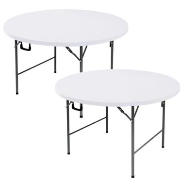 Imagem de Enjoyidea Toalhas de mesa redondas justas 152 cm - pacote com 2 toalhas de mesa brancas elásticas de elastano - toalhas de mesa redondas pequenas elásticas dobráveis para cozinha, jantar, festa