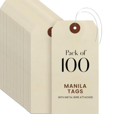 Imagem de 9pt Creme Manila Tag w/Wire Hanger Conjunto de 100 Tamanho #6