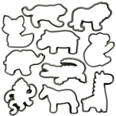 Imagem de Moose Goods Cortadores de biscoito de animais Safari Zoo – Conjunto de 10 cortadores de biscoito – Inclui cortador de biscoito de leão, elefante, tigre, girafa, macaco, zebra, jacaré, coala, raposa e