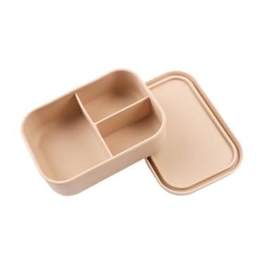 Imagem de WeiLaiKeQi Lunch Bo Box Silicone Isolle Reutilable Alimentos Storage Contêiner com Snap Lid Bento Caixa para Caminhando Camping Work Picnic Outdoor, Bege