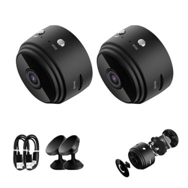 Imagem de PUFE Miniguard Câmera de segurança, minicâmera magnética Miniguard, mini câmera de segurança 1080p HD WiFi sem fio para ambientes internos e externos (2 peças preta)