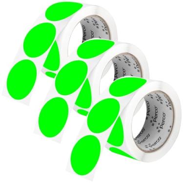 Imagem de Perco Etiquetas adesivas redondas verdes fluorescentes de 5 cm - Pacote com vários rolos (3 rolos, 500 etiquetas cada) - Adesivo permanente, cores vibrantes, fixação forte - perfurado para fácil uso