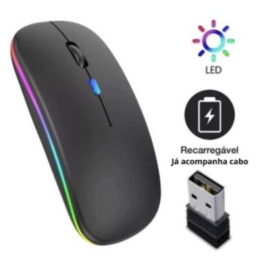 Imagem de Mouse Sem Fio Wireless- Preto Com Bateria Interna Recarregavel 2,4 Ghz